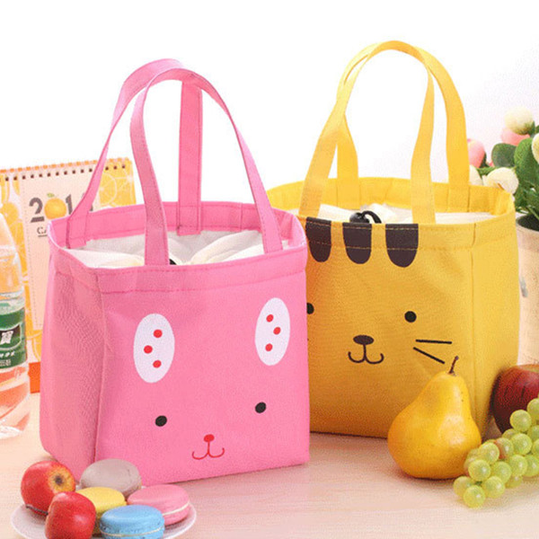 2018 Cartoon Bear Cat Rabbit Canvas Lunch Bags Kids Thermal Handbag Insulated Tote