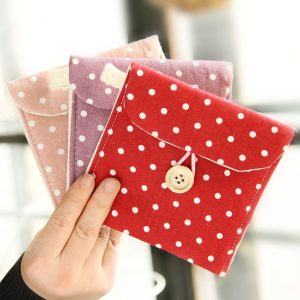 Portable Cotton Bags Cute Dots Tampon Bags Coin Storage Bag Polka Dot Organizer Storage Women Hygiene Sanitary Napkins Package Purse Case