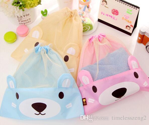 Backpack bag Drawstring backpack Bundle pocket Lovely gawk bear pattern Travel clothes underwear receive bag grid drawstring backpack