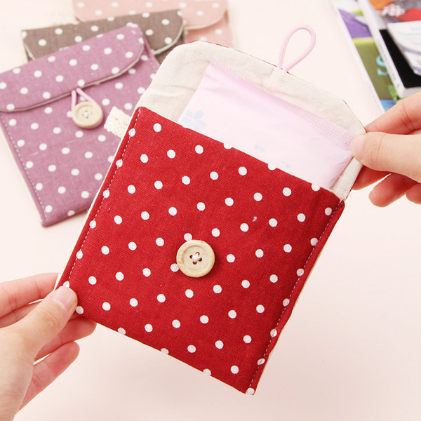 DHL Portable Brief Cotton Bags Cute Storage Bags Polka Dot Organizer Female Hygiene Sanitary Napkins Package Coin Purse Case 5 Colors