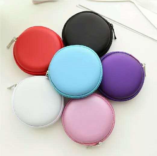 Small Round Pocket Earbud Travel Carrying Case for Smartphone Earphone Bluetooth Headset Storage Bags Hard Box USB Cable with 6 Colors