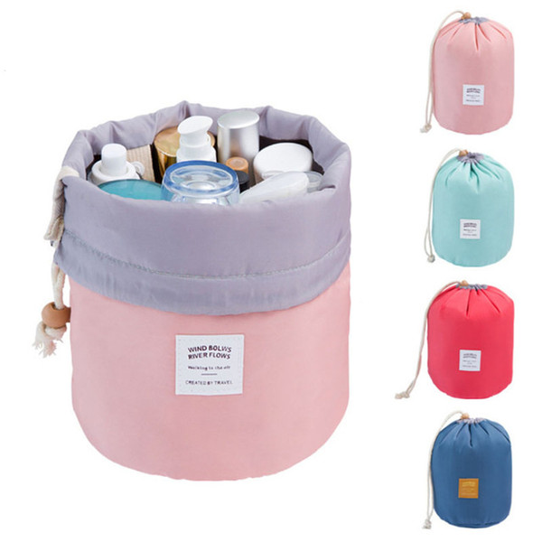 New Arrival Barrel Shaped Travel Cosmetic Bag Nylon High Capacity Drawstring Elegant Drum Wash Bags Makeup Organizer Storage Bag