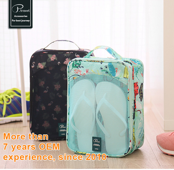 2018 Beautiful Colorful Hot Sale Eco-friendly Print Premium Quality Polyester Fabric Double Double l Shoe Organizer Travel Shoe Storage Bag