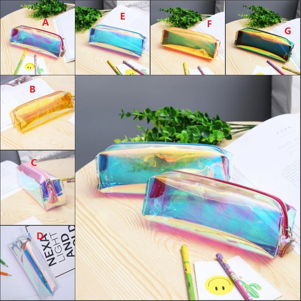 Fashion Laser Pen Bags Girl Pen Bag Women Rainbow Colorful Metallic Silver Laser Holographic Zipper Pencil Case