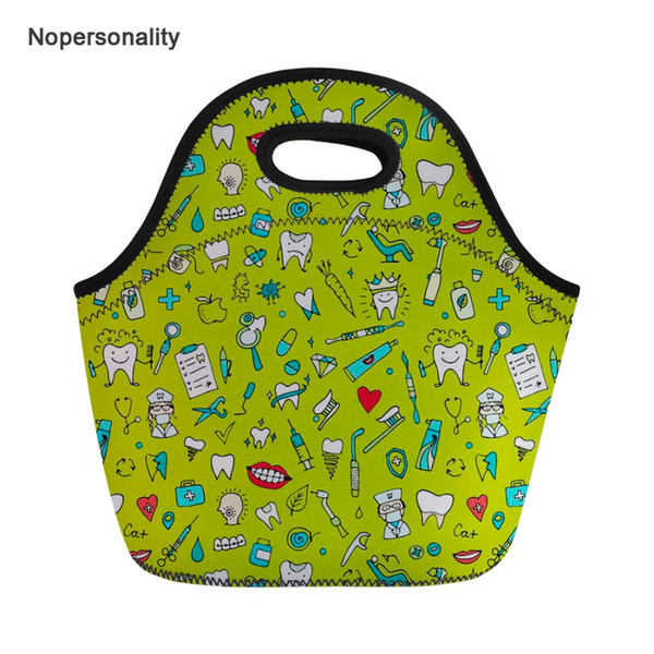 Nopersonality Casual Dental Pattern Lunch Handbag Insulation Neoprene Lunch Box for Women Portable Kids Dinner Bags