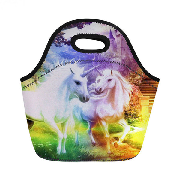 Newest Fashion High Quality Unicorn Anime Printed Horse Lunch Bags for Famale Kids Thermal Bag Picnic Bags Travel Lunch Box