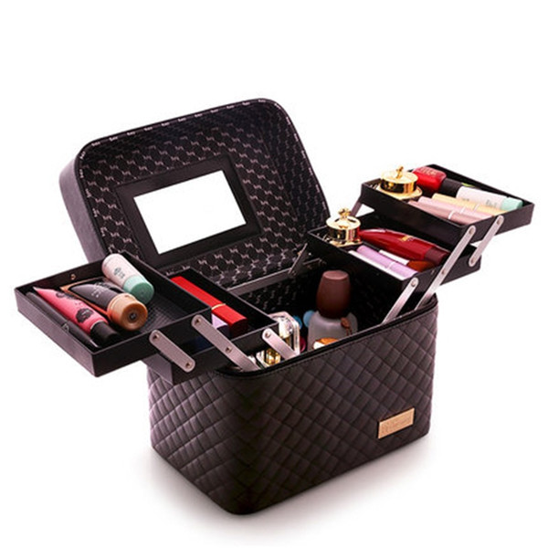 Women Large Capacity Professional Makeup Fashion Toiletry Cosmetic Bag Multilayer Storage Box Clapboard Pretty Suitcase #192089