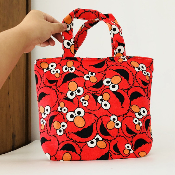 ELMO Lunch Bag Cartoon Cute Bags Canvas Picnic Travel Storage Bag Fashion Lunch Bags for Women Girls Ladies Kids