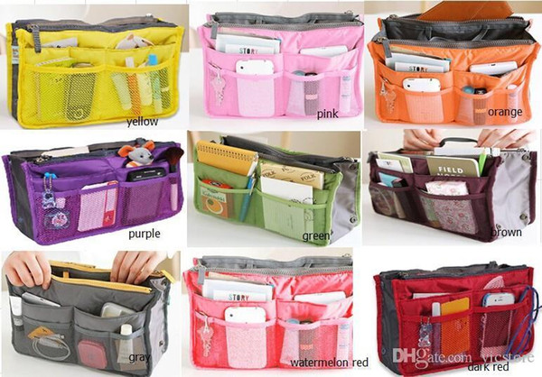 10 colors Bag Dual Insert Multi-function Handbag Makeup Pocket Organizer Purse