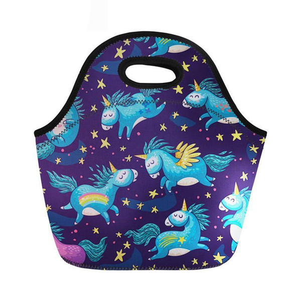 Unicorn Print Neoprene Lunch Bag For Kids Girls Women Cute Picnic Package Portable Thermal Insulation Bags Bolsa Termica