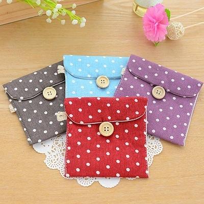 Portable Brief Cotton Bags Cute Full Dots Bags Storage Bag Polka Dot Organizer Female Hygiene Sanitary Napkins Package Coin Purse Mini Case