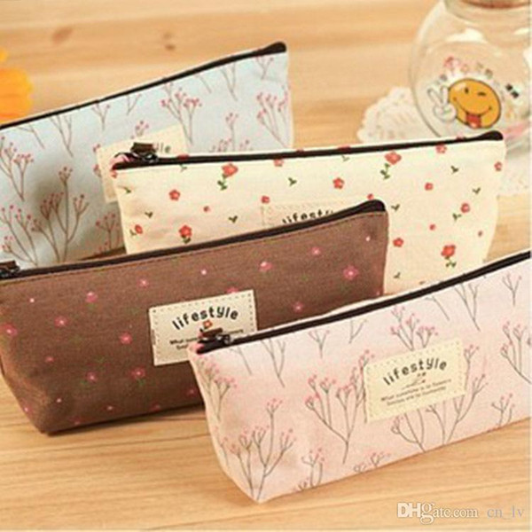 Hot Sale Flower Floral Pencil Pen Canvas Case Cosmetic Small Makeup Tool Bag Storage Pouch Purse