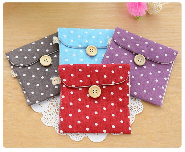 Portable Brief Cotton Bags Cute Full Dots Bags Storage Bag Polka Dot Organizer Storage Female Hygiene Sanitary Napkins Package Purse Case