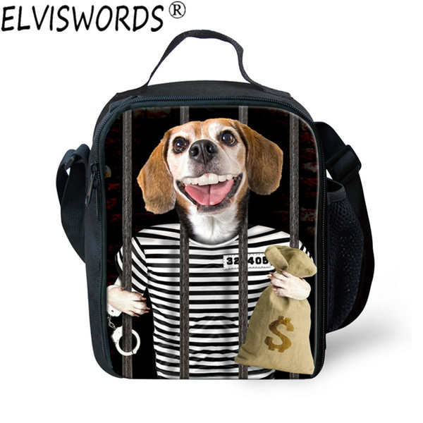 ELVISWORDS Students Portable Lunch Bag 3D painting Dog Children Back to School Launch Box Kids Picnic Lancheira Escolar Infantil