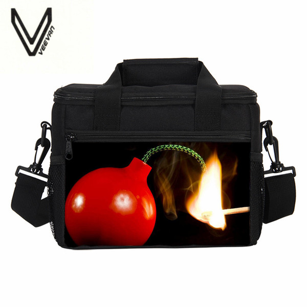 VEEVANV 3D Prints Cute Bomb Lunch Bag for Men Women Funny Red Bomb Design Handle Bags Crossbody Bag