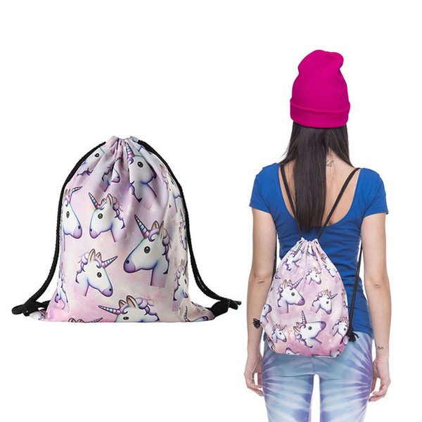 2017 new fashion Women unicorn Backpack 3D Printing Travel Softback Women Mochila Drawstring Bag School Girls Backpacks