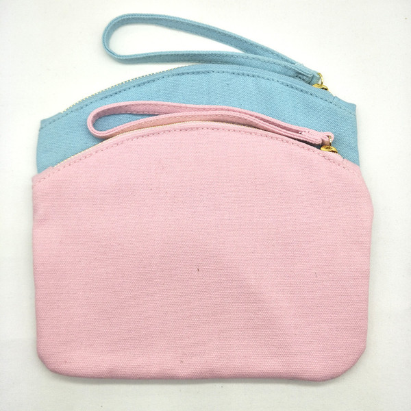 6.75x8.5in plain light blue light pink bridesmaid gift makeup pouch canvas pouch with wrist strap canvas makeup pouch cosmetic bag