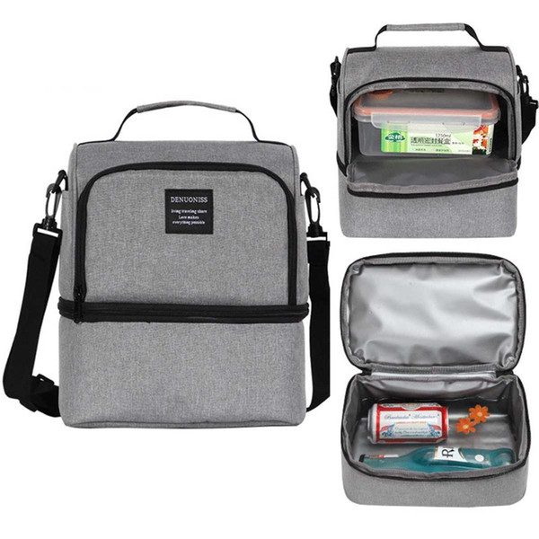 Portable Double Thermal Insulated Lunch Bag Oxford Cloth Travel Picnic Lunch Box Tote Multifunctional Handbags For Women Men