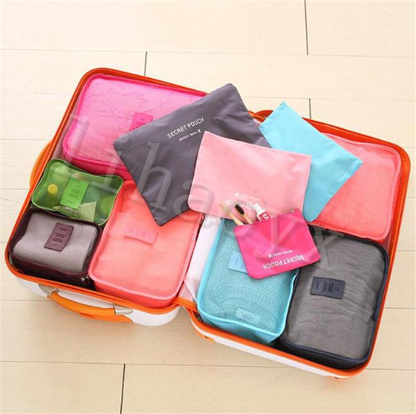 6pcs/Set Travel Luggage Storage Bag Set For Clothes Underwear Shoe Cosmetic Bags Bra New Pouch Bag Organizer Laundry Pouch 8Color D132