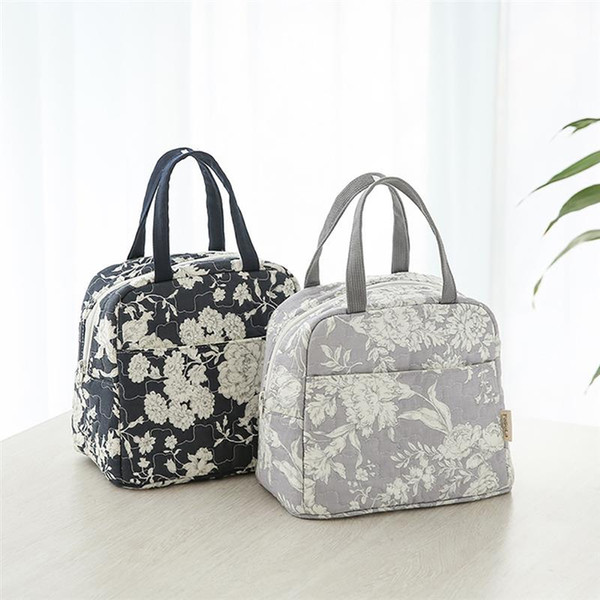 Vintage Floral Print Lunch Bag Handbag For Women Thickened Thermal Insulated Portable Lunch Bag Picnic Tote