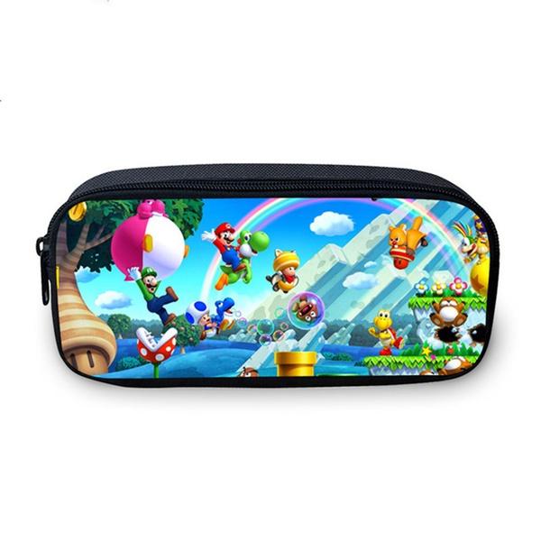 Student Canvas Super Mario Pen Bag Pencil Case Cosmetic Bags Travel Makeup Organizer Bags