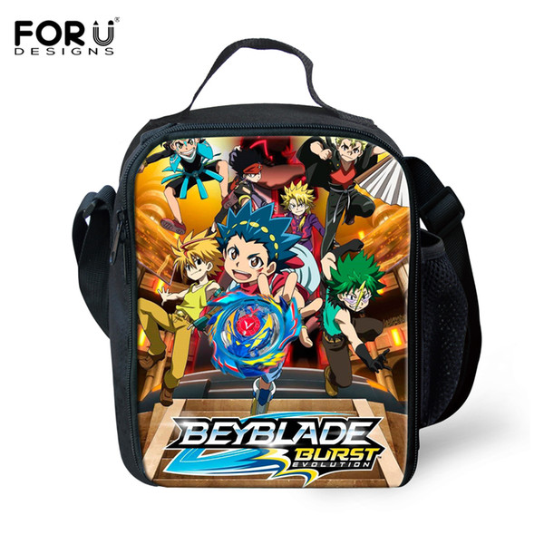 FORUDESIGNS Beyblade Burst Prints Lunch Bag for Kids Portable Cartoon Picnic Bag Boys Thermal Lunchbox Cooler Insulated Bags