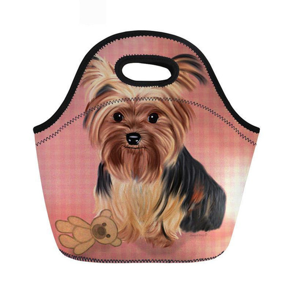 Yorkie Neoprene Thermal Lunch Bag Insulated Women Cute Dog Print Cooler Storage Picnic Bags For Children Torba Termiczna