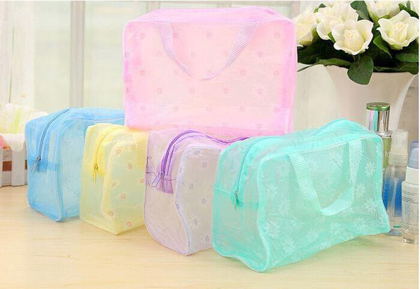 Makeup Bags Cosmetic Bags Transparent Waterproof PVC Bag Floral Print For Toilet Bathing Pouch Travel 1200pcs/lot free shipping