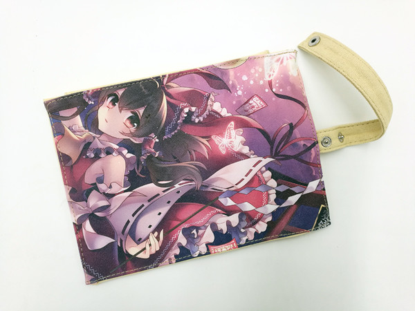 Anime TouHou Project Students Canvas Stationery Polyester PU Roll Pencil Case Hakurei Reimu Children Convenient Storage Bag