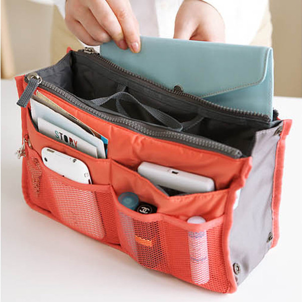 Wholesale Portable Double Zipper Bag Insert liner purse Organiser Handbag Women Travel Purse Pouch Bag in Bag Organizer Cosmetics Storage A