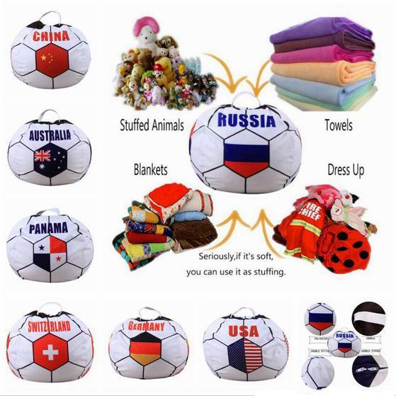26 inch Russian World Cup Storage Bean Bag Baby Stuffed Animal Football World Cup Pouch Bag Organizer Beanbag 30pcs