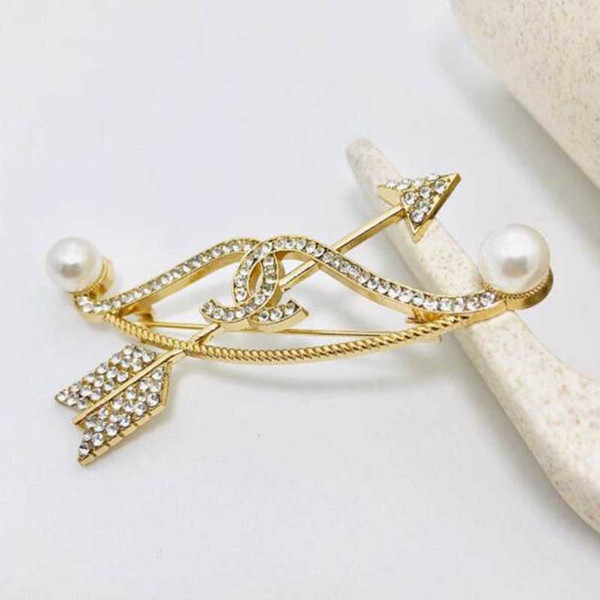Lovely Crystal Pearl Arrow Brooch Pins 14K Gold Scarf Clips Corsage Women Suit Lapel Pins Bag Accessories Jewelry