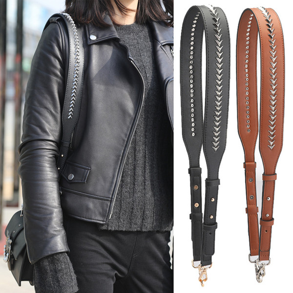 Meetee wide genuine Leather adjustable rivet one shoulder strap for handbag fashionable crossbody bag belt luggage accessories