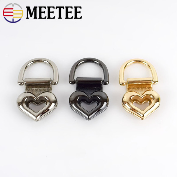 Meetee 21mm Metal Bag Side Buckles Heart O D Ring Hanger Pull Clip Hook Handbag Strap Clasp DIY Luggage Part Accessories