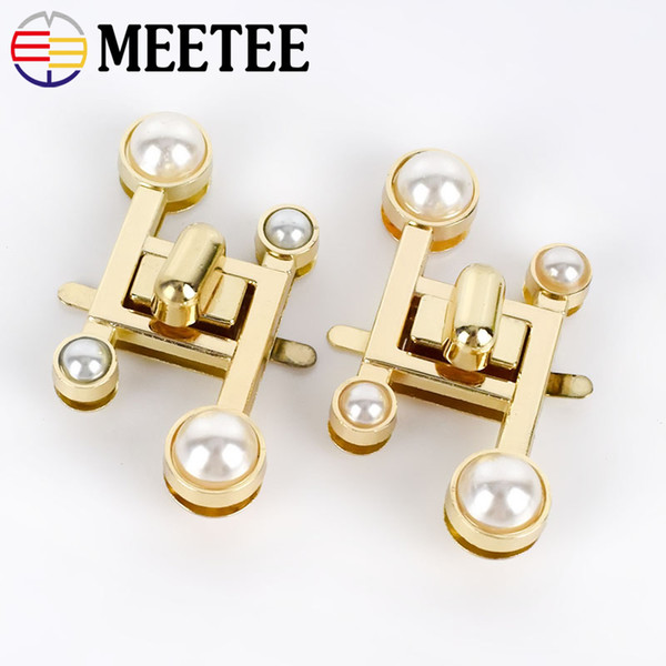 Meetee 61X34mm Metal Twist Turn Lock Clasp Women Bags Pearl Decoration Lock Buckle DIY Leathercrafts Hardware Accessories BF417