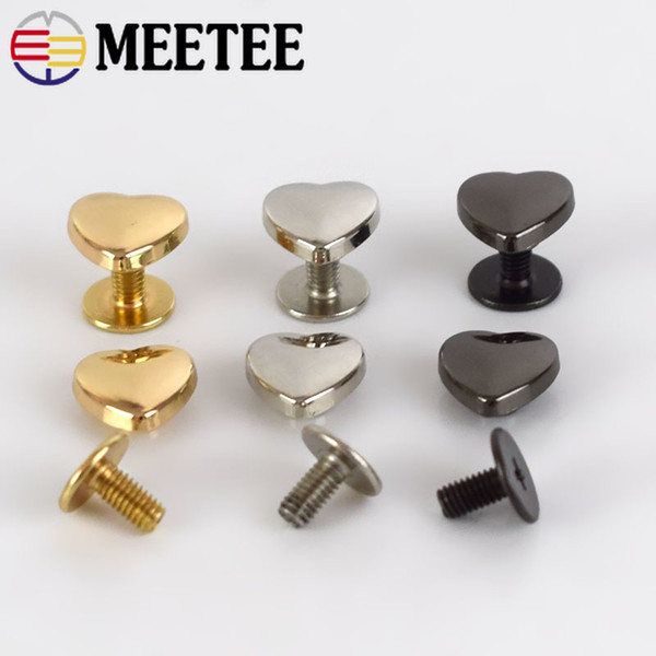 Meetee Heart Rivet Screw For Hardware Handbag Decorative Studs Button Nail Rivet Metal Buckles Snap Hook Leather Craft