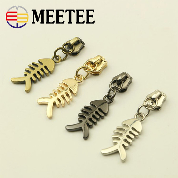 Meetee Fish Bone 5# Metal Zipper Sliders For Metal Zipper Bags Clothes Zippers Head Zip Repair Kit DIY Sewing Accessories