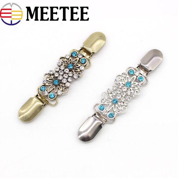 Meetee Clip Brooch Metal Buckle Blue Rhinestone Sweater Cardigan Shawl Decorative Buckles Garment Hook DIY Sewing Accessories