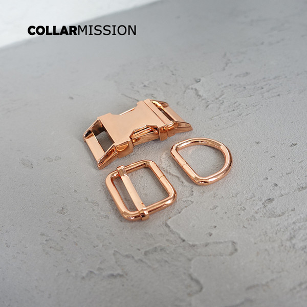 (metal buckle+adjust buckle+D ring/set) rose golden 25mm diy dog collar accessory durable and strong hardware buckle