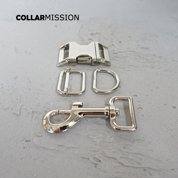 (metal buckle+adjust buckle+D ring+metal dog clasp/set) manufacturer high quality plated metal buckle diy 25mm dog collar parts