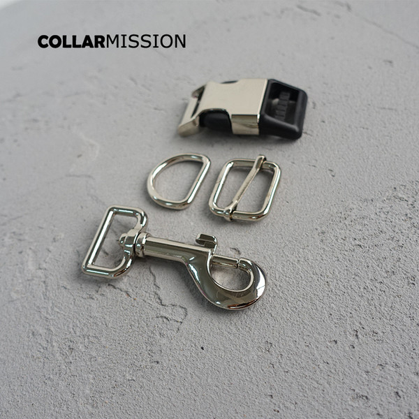 (metal buckle+adjust buckle+D ring+metal dog clasp/set) DIY dog collar For 25mm Webbing high quality pet leash plated buckles