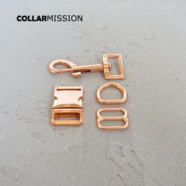 (metal buckle+adjust buckle+D ring+metal dog clasp/set) DIY dog collar rose gold 20mm webbing sewing accessory premium quality