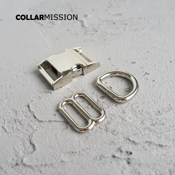 20mm Silver Metal Plated Buckle (Metal Buckle+ Adjust Buckle+ D Ring) For Backpack Bag Webbing Cat Dog Collar DIY Accessory