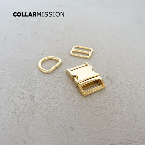 20mm Gold Metal Plated Buckle (Metal Buckle+ Adjust Buckle+ D Ring) For Backpack Bag Webbing Cat Dog Collar DIY Accessory