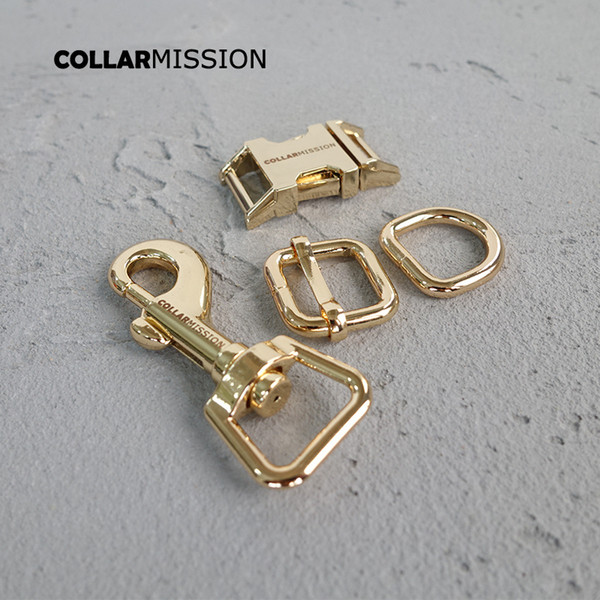 (metal buckle+adjust buckle+D ring+metal dog clasp/set) provide laser engraving service customize LOGO 15mm 4 colours