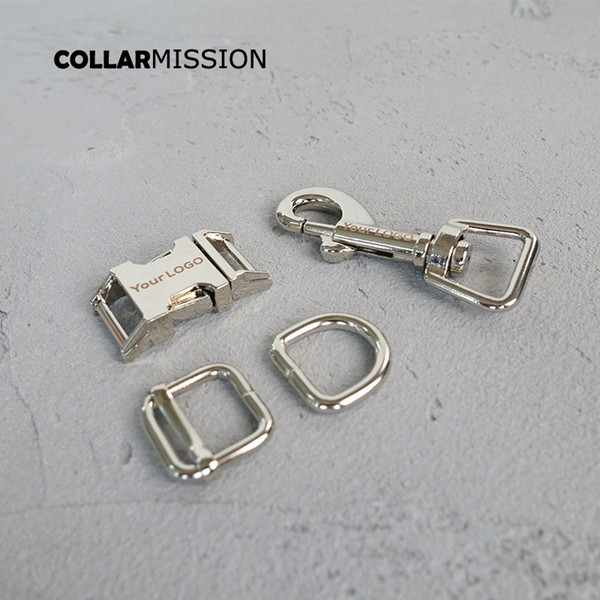 (metal buckle+adjust buckle+D ring+metal dog clasp/set) 15mm Engraved buckle, We provide laser engraving service customize LOGO