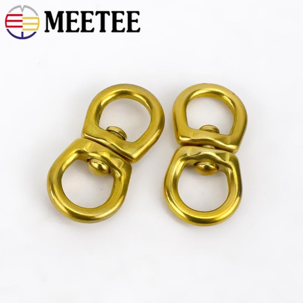 Meetee10x32mm Solid Brass Metal Buckle Snap Hook Swivel Ring Buckle Rotate Belt Key Ring Wallet Key Chain Connector DIY Leather Crafts KY674