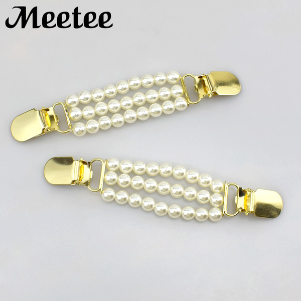 Sweater Clip Pearl Buttons Shirt Sweater Collar Metal Buckles Flexible Beaded Pin Brooch Clothing Decoration DIY Crafts KY2060