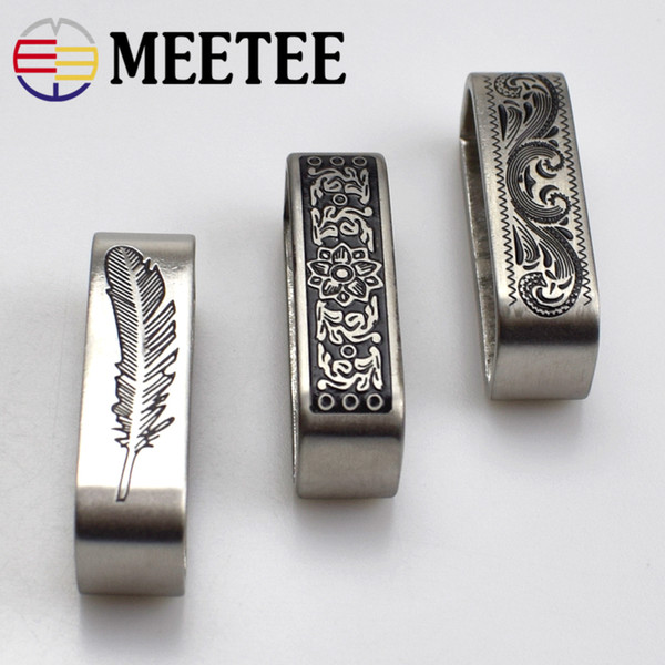 MEETEE Flower feathers stainless steel ring belt buckle accessories rings belt metal stainless steel loop 4cm F1-55