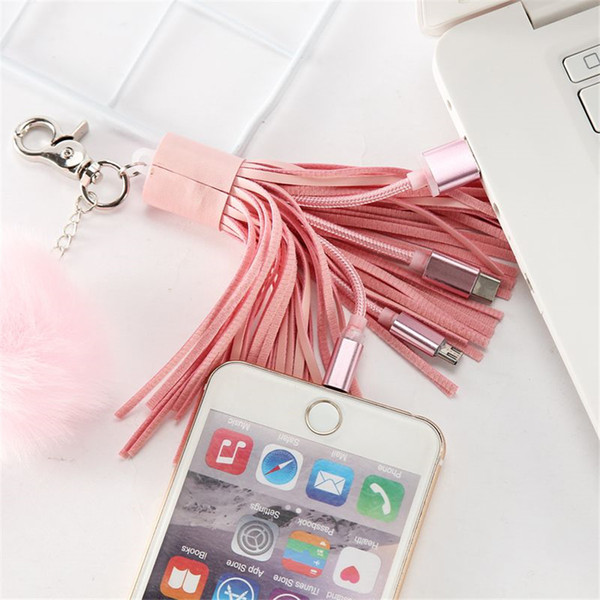 Zoukane Personalized USB Braided Cord Charger Bag Pendant Tassel Puffy Ball Keychain Accessories Pompom Decorative Jewelry Charm BP01A